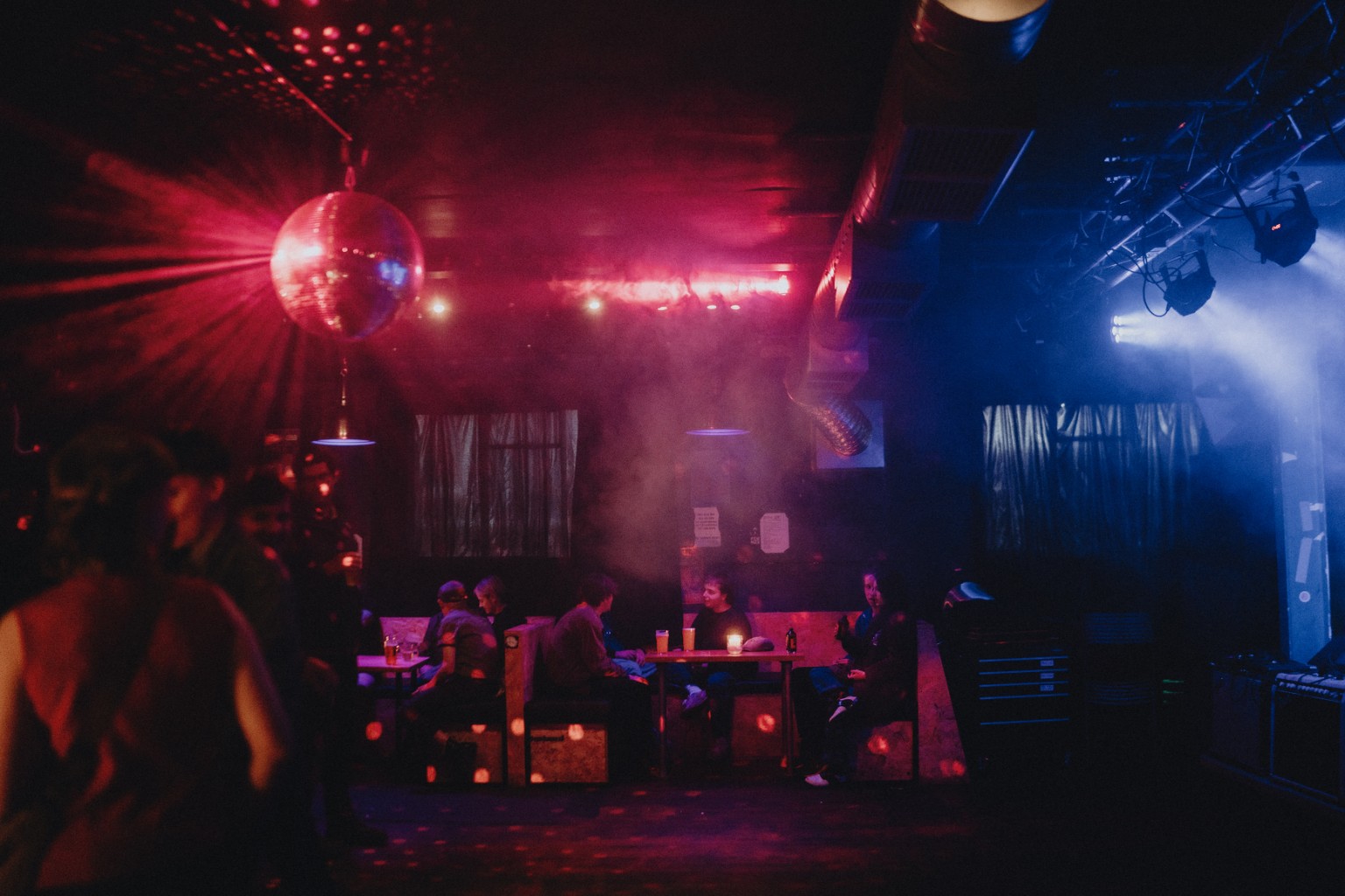 Colour-lit Lubber Fiend venue with pink and blue stage lighting